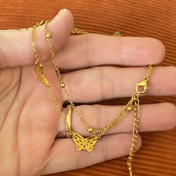 Gold Toned double-strand Butterfly Anklet - Picture 6 of 9